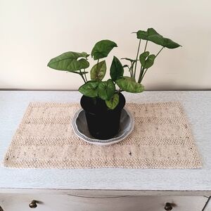 Hand Crafted Handknit Oatmeal Textured Stripe Cotton Blend Short Table Runner